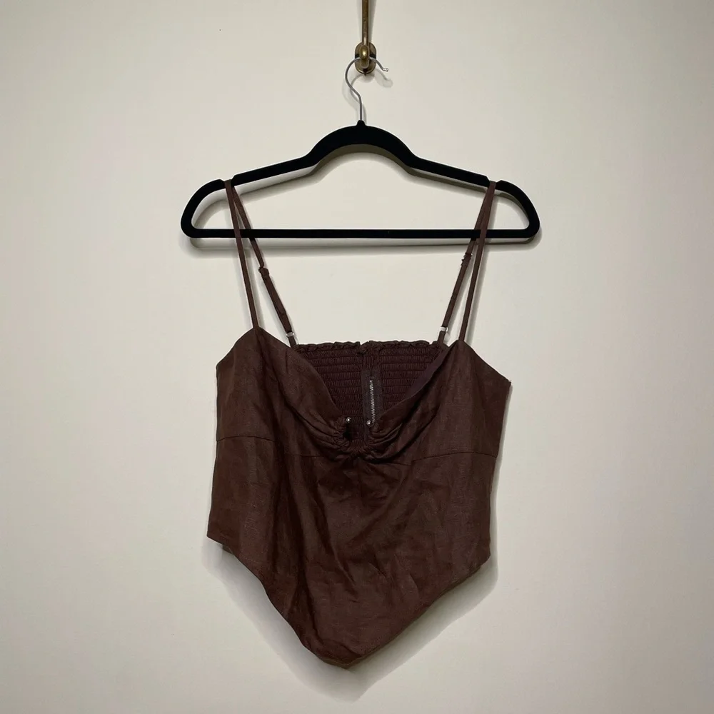 REFORMATION Sansa cropped embellished linen top - Picture 2 of 6